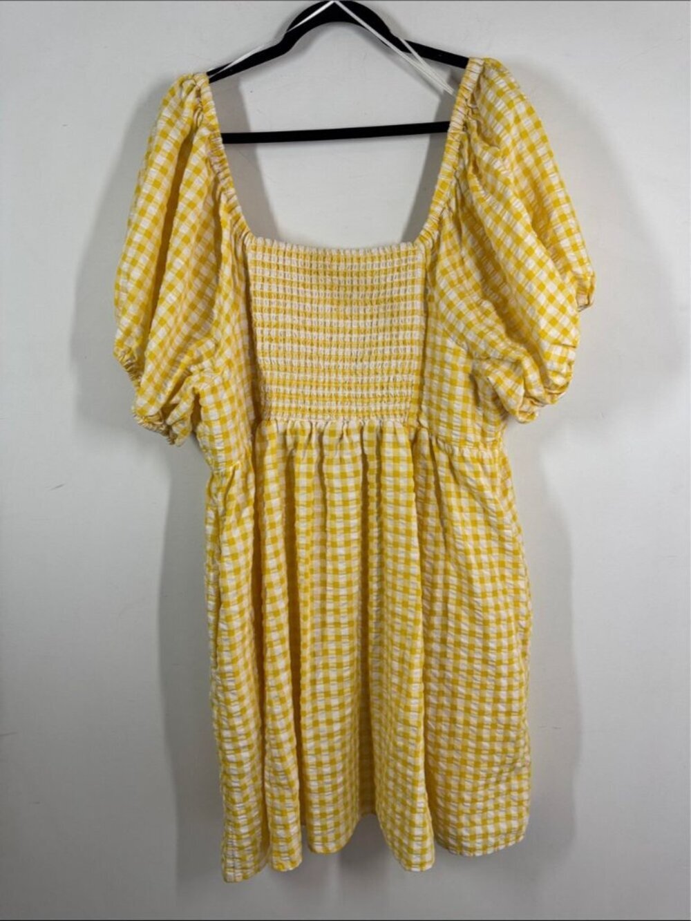 Old Navy Cotton Gingham Smocked Dress Yellow White 3X Cottagecore Summer Picnic - Picture 9 of 14
